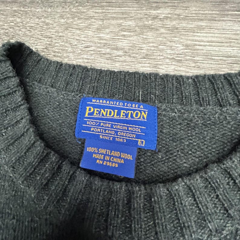 Pendleton Sweater Mens Large Green 100% Shetland Wool Crewneck Knit Heavy EUC image 5