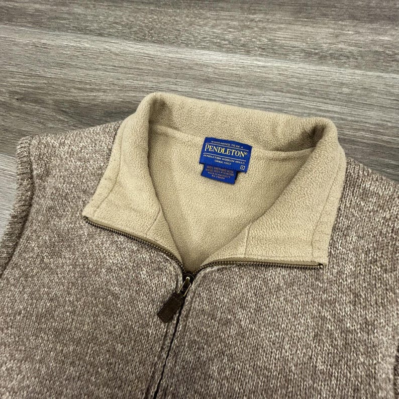 Pendleton Pullover Weste Herren Große Beige Shetland Wolle Full Zip Fleece gefüttert Bild 5