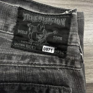Vintage True Religion Ricky Jeans heren 36 x 32 grijs ontspannen bootcut houtskool VS afbeelding 14