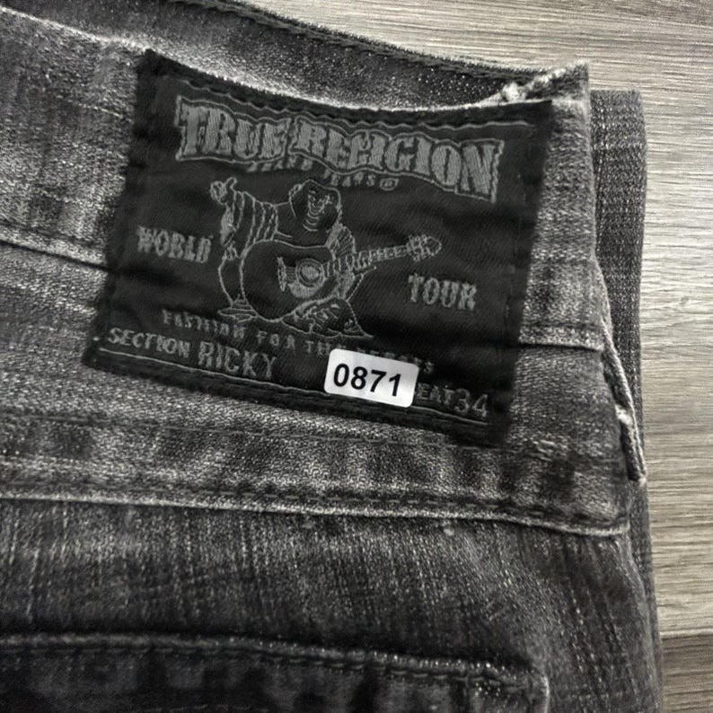 Vintage True Religion Ricky Jeans heren 36 x 32 grijs ontspannen bootcut houtskool VS afbeelding 14
