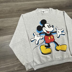 Vintage Disney Mickey Mouse Sweatshirt Mens Large Gray Graphic Fleece 90s USA image 3