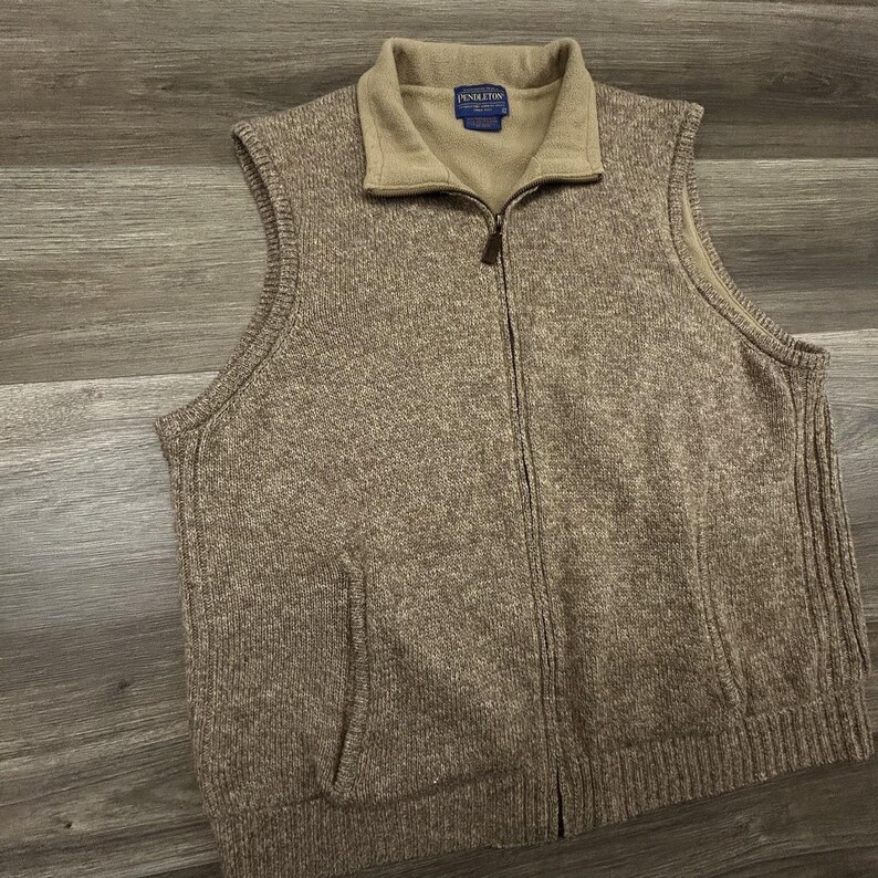 Pendleton Pullover Weste Herren Große Beige Shetland Wolle Full Zip Fleece gefüttert Bild 3