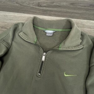 Vintage Nike Sweatshirt Mens 2XL Green 1/4 Zip Pullover Distressed Mock Neck Y2K image 5