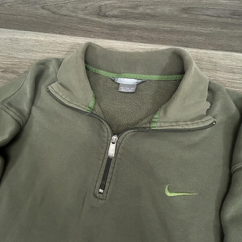 Vintage Nike Sweatshirt Mens 2XL Green 1/4 Zip Pullover Distressed Mock Neck Y2K image 5