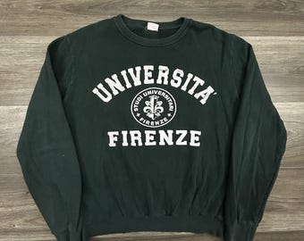 Felpa vintage Università Firenze Italia da uomo, taglia L, verde, prodotta in Italia
