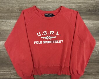 Bluza męska Polo Sport Ralph Lauren Vintage, duża, czerwona, wyblakła, z lat 90.