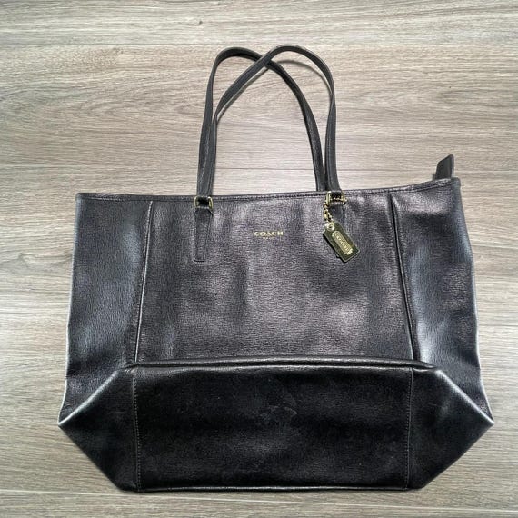 Vintage Coach Tote Bag Womens Large Black Leather Zip… - Gem