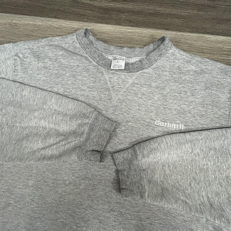 Sudadera vintage Carhartt para hombre, grande, gris, cuello redondo, logotipo bordado imagen 1