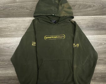 Vintage American Eagle Hoodie Herren 2XL Grün Snowboard Faded Distressed 90s
