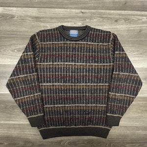 Suéter Pendleton vintage de los años 80 para hombre, talla grande, rayas multicolor, 100% lana, hecho en EE. UU.