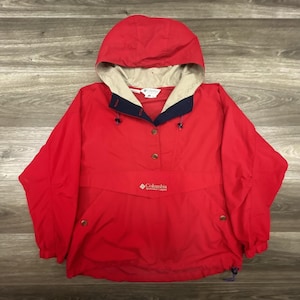 Chaqueta Columbia vintage para hombre, talla XL, roja, anorak con capucha, jersey de nailon, estilo años 90.