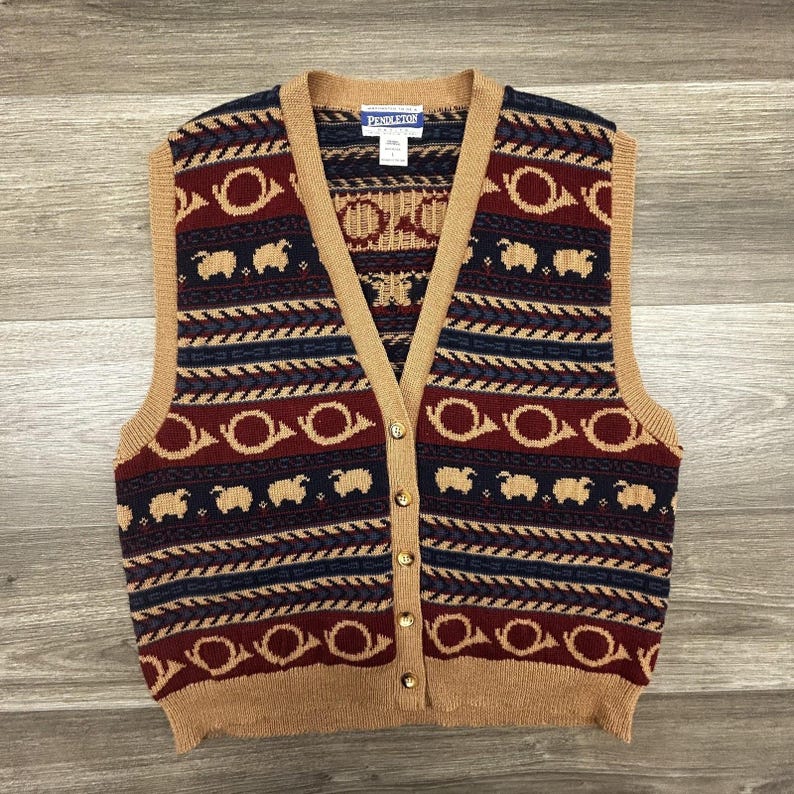 Vintage Pendleton Sweater Vest Womens Petite Large V Neck Wool Sheep Knit USA image 1