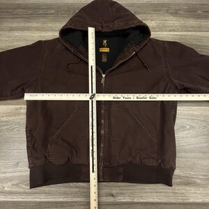 Browning Workwear Jacket Mens XL Brown Hooded Canvas Mocha Quilted 90s image 9