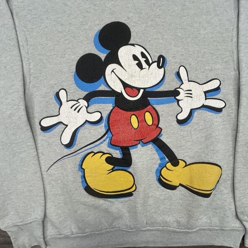Vintage Disney Mickey Mouse Sweatshirt Mens Large Gray Graphic Fleece 90s USA image 5