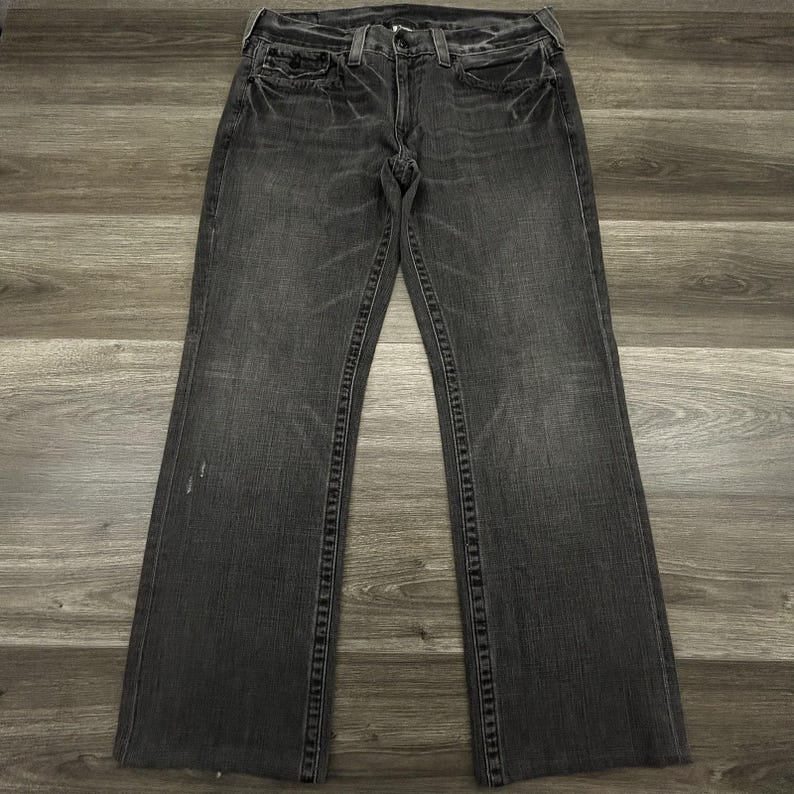 Vintage True Religion Ricky Jeans heren 36 x 32 grijs ontspannen bootcut houtskool VS afbeelding 2