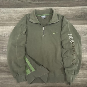 Vintage Nike Sweatshirt Mens 2XL Green 1/4 Zip Pullover Distressed Mock Neck Y2K image 1
