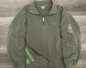 Vintage Nike Sweatshirt Mens 2XL Green 1/4 Zip Pullover Distressed Mock Neck Y2K