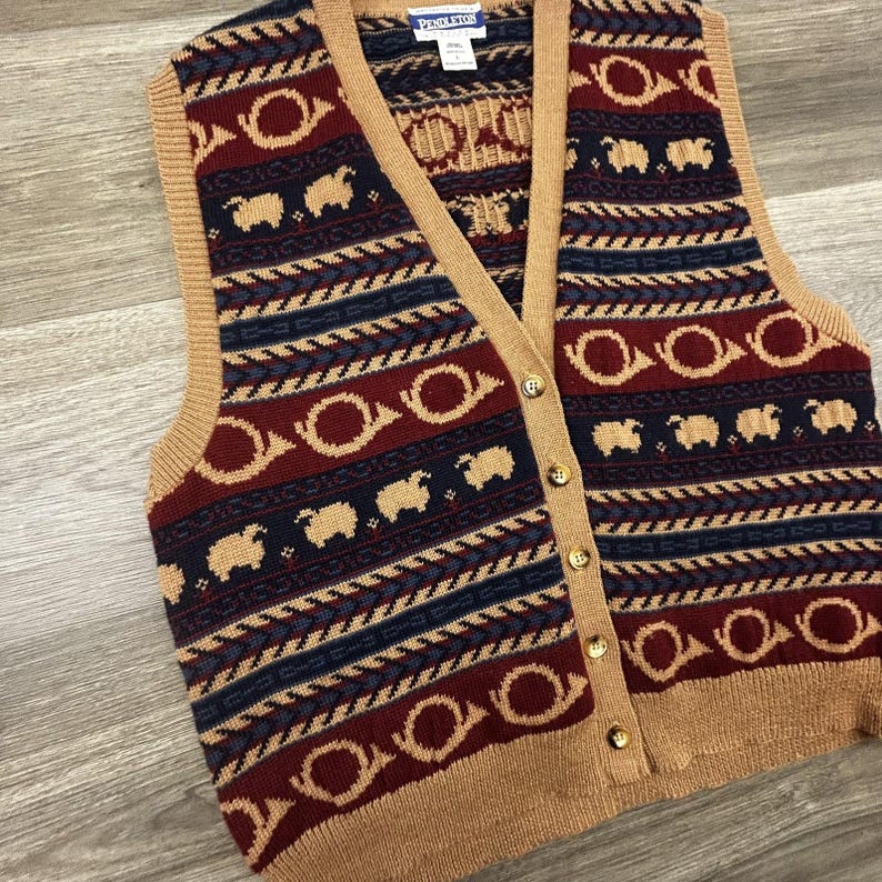 Vintage Pendleton Sweater Vest Womens Petite Large V Neck Wool Sheep Knit USA image 3