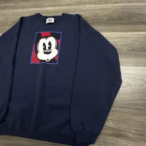 Vintage Disney Mickey Mouse Sweatshirt Mens Large Navy Blue Fleece Graphic 90s image 4