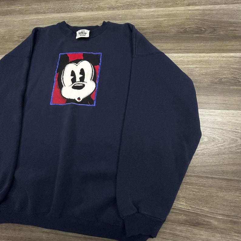 Vintage Disney Mickey Mouse Sweatshirt Mens Large Navy Blue Fleece Graphic 90s image 4