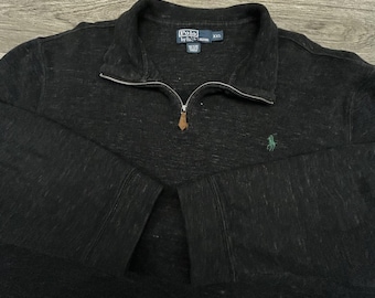 Polo Ralph Lauren 1/4 Zip Pullover Sweater Mens 2XL Charcoal Dark Gray Knit Pony