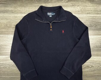 Vintage Polo Ralph Lauren 1/4 Zip Pullover Sweater Mens Large Navy Mock Pony 90s