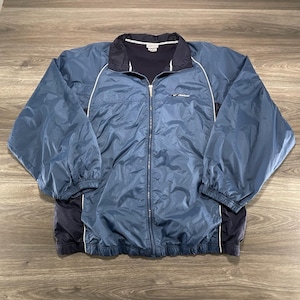 Vintage Reebok Jacket Mens 2XL Blue Navy Full Zip Lined Windbreaker Running
