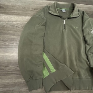 Vintage Nike Sweatshirt Mens 2XL Green 1/4 Zip Pullover Distressed Mock Neck Y2K image 3