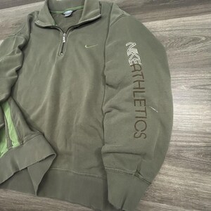 Vintage Nike Sweatshirt Mens 2XL Green 1/4 Zip Pullover Distressed Mock Neck Y2K image 4