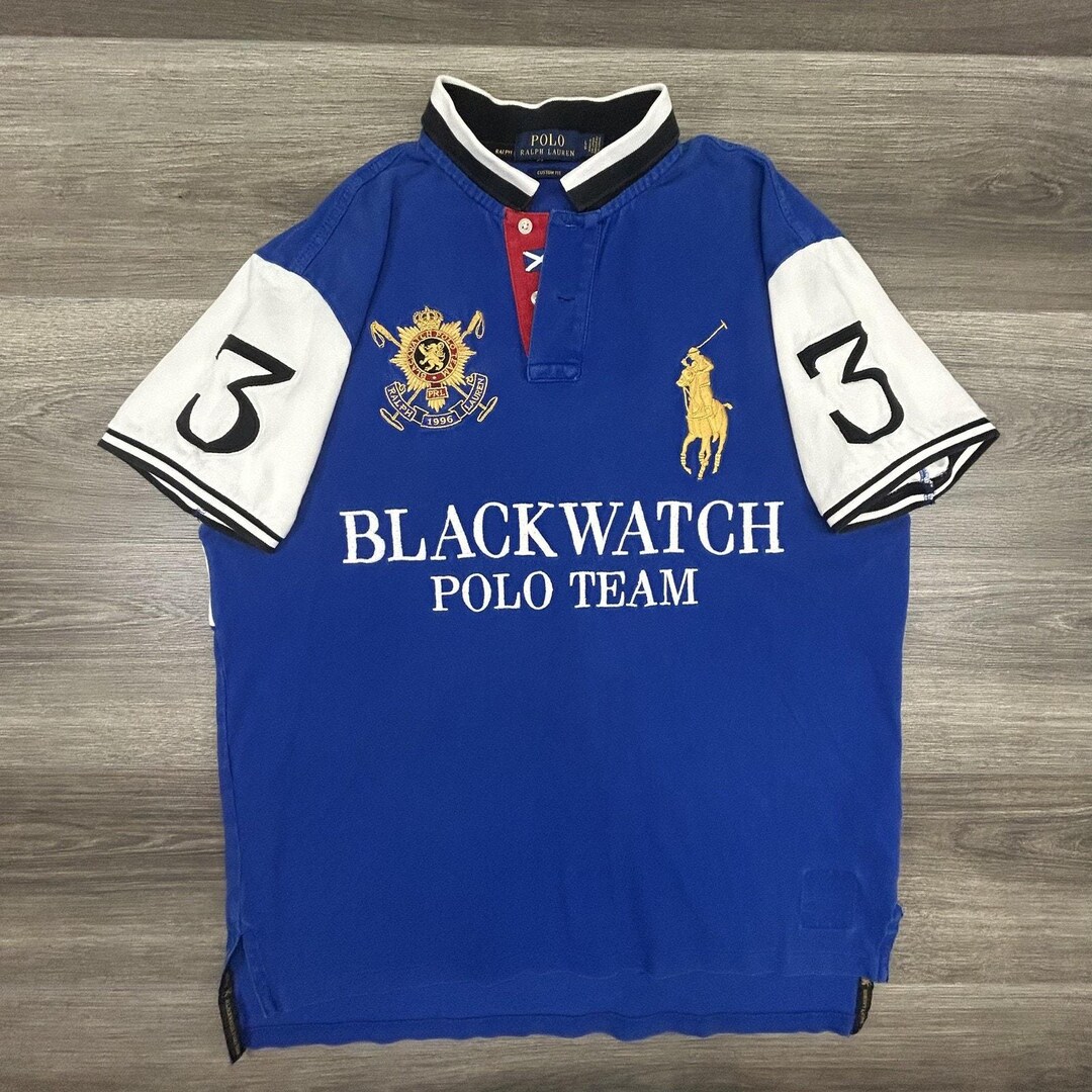Polo Ralph Lauren Shirt Mens Large Blue Blackwatch Big Pony 3 Rugby ...