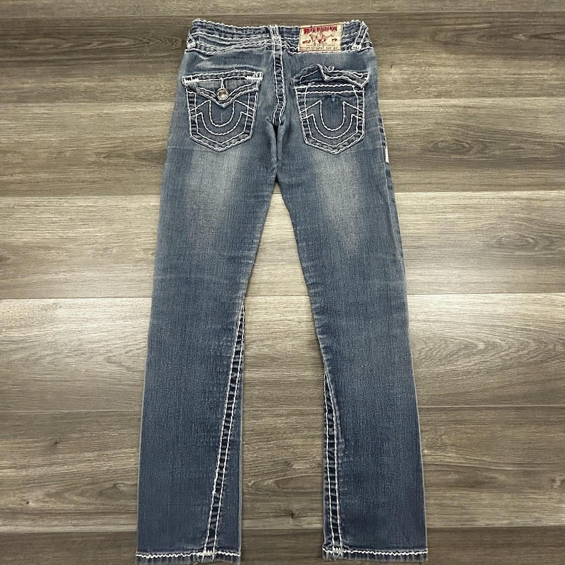 True Religion Jeans Womens 28x31 Joey Super T Low Rise Bootcut Straight Made USA image 1