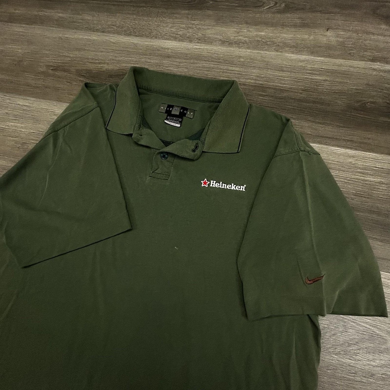 Vintage Nike Golf Polo Shirt Mens Large Green Heineken Dri-FIT Beer Logo 90s image 1