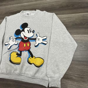 Vintage Disney Mickey Mouse Sweatshirt Mens Large Gray Graphic Fleece 90s USA image 4