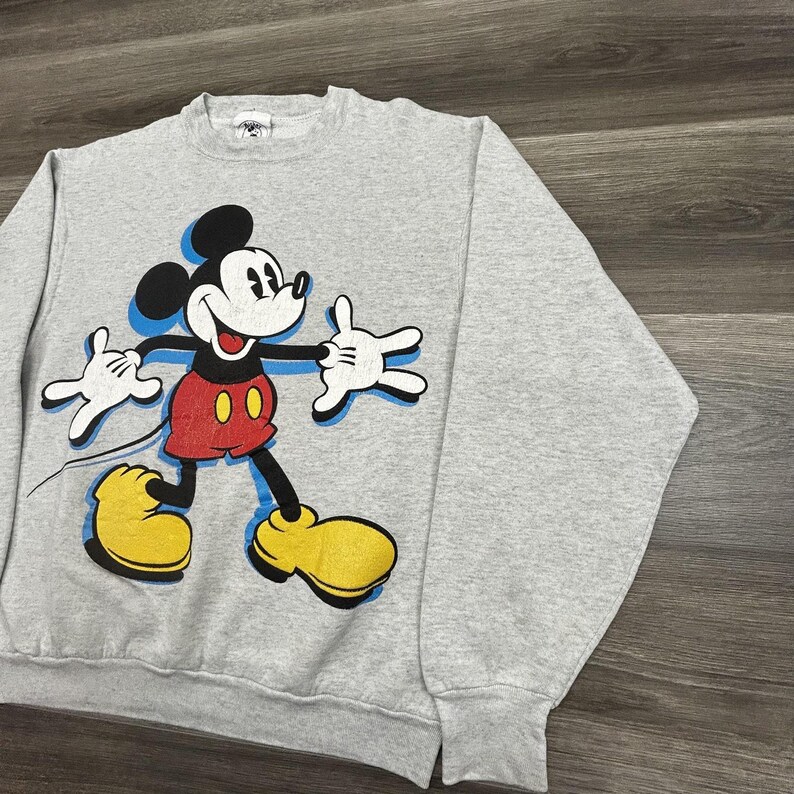 Vintage Disney Mickey Mouse Sweatshirt Mens Large Gray Graphic Fleece 90s USA image 4