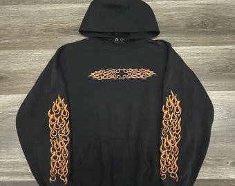 Vintage jaren 90 Harley Davidson hoodie heren XXL zwarte vlammouw skater vervaagd VS