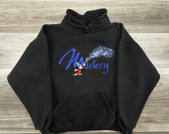 Vintage Disney Sweatshirt Mens Medium Black Mickey Sorcerer Mock Neck Fleece 90s