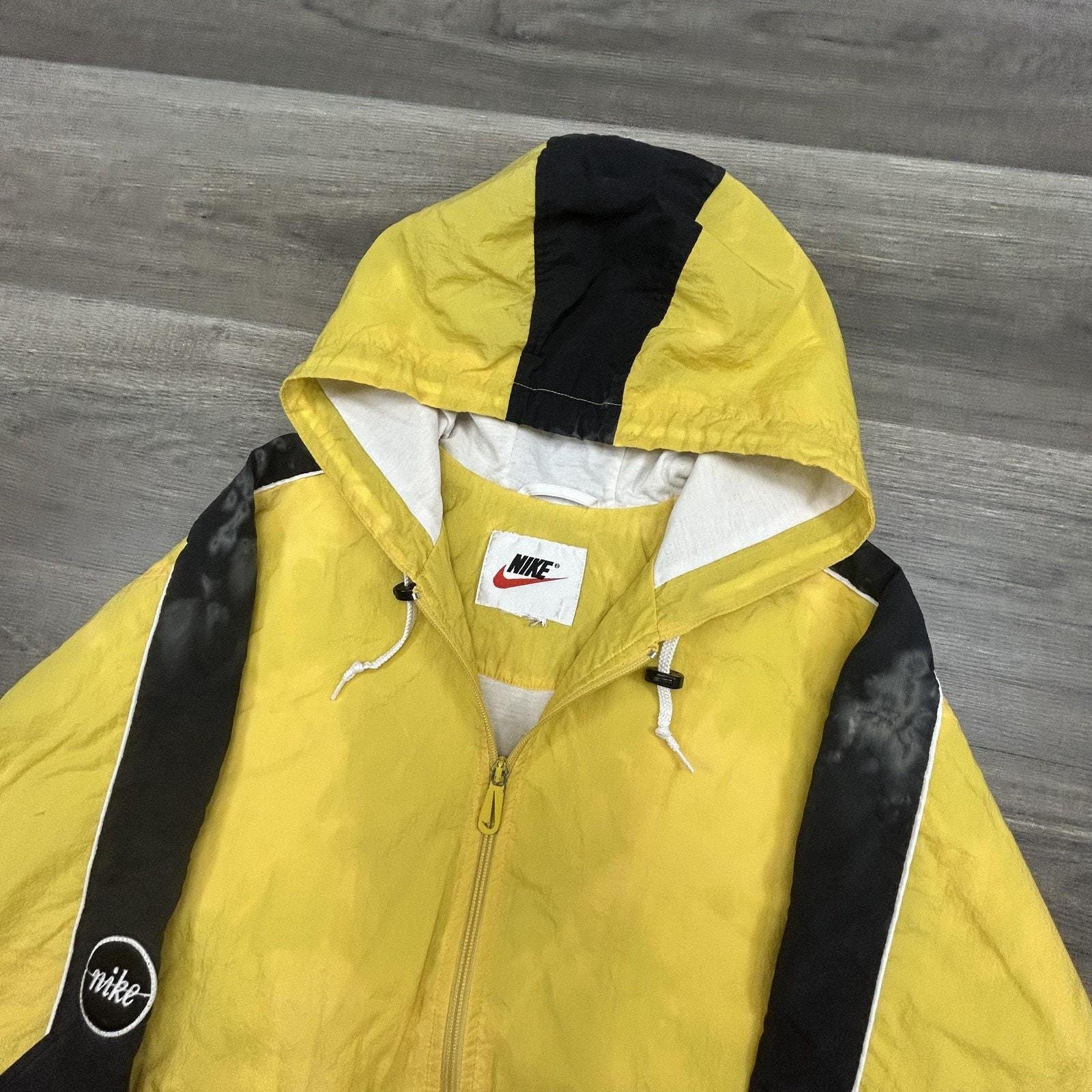 Vintage Nike Jacket Mens Large Yellow Hooded Full Zip Colorblock