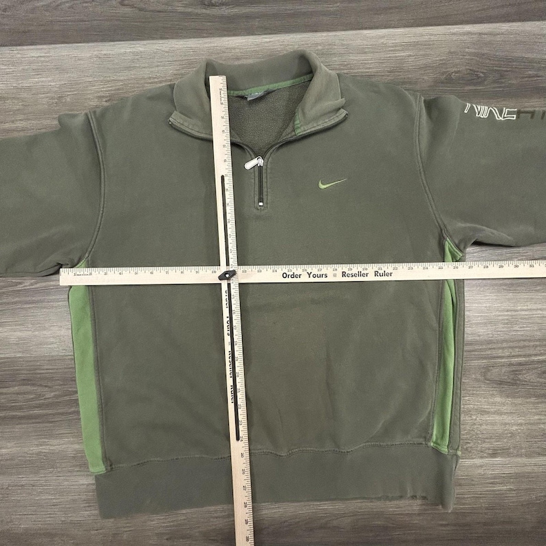 Vintage Nike Sweatshirt Mens 2XL Green 1/4 Zip Pullover Distressed Mock Neck Y2K image 7