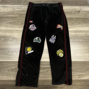 Vintage Nike NBA Sweatpants Mens Large Black Velour Stripe 90s Team Logo Patch