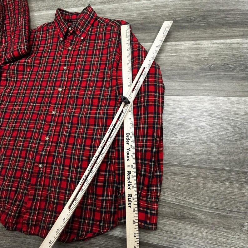 Vintage 60s Pendleton Flannel Lodge Shirt Mens Medium Red Plaid Wool Button USA image 8