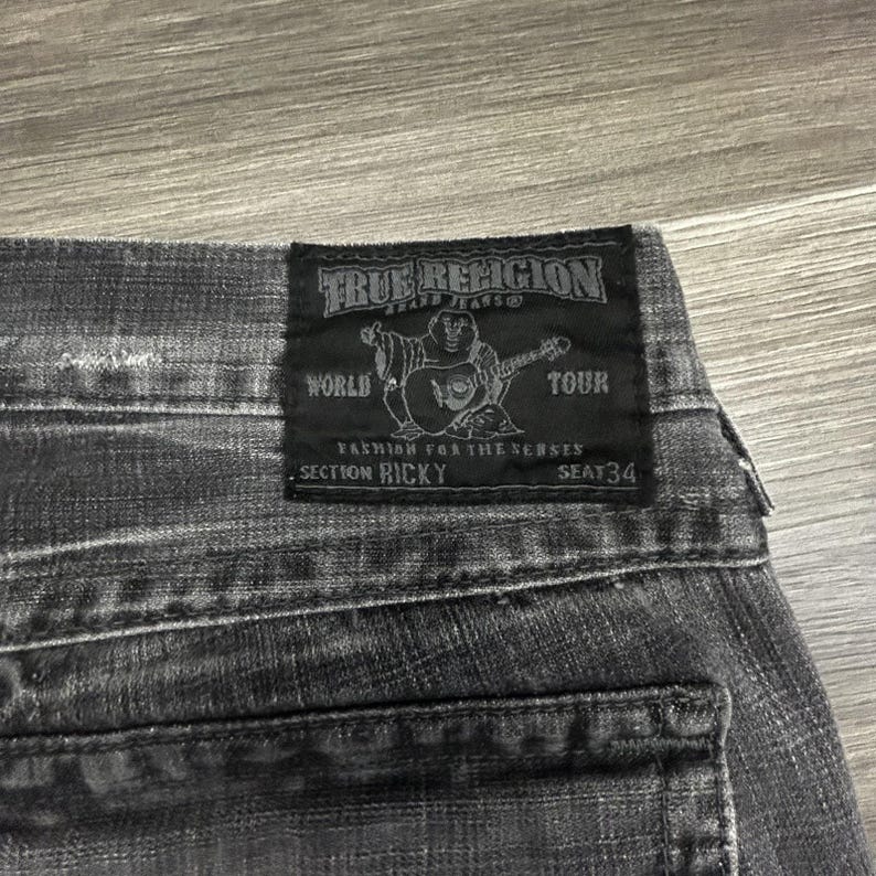 Vintage True Religion Ricky Jeans heren 36 x 32 grijs ontspannen bootcut houtskool VS afbeelding 10
