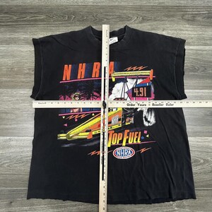 Camiseta vintage NHRA para hombre, talla XL, negra, sin mangas, para carreras de aceleración, año 1990, fabricada en EE. UU. imagen 7