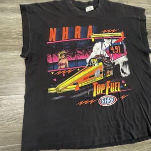 Camiseta vintage NHRA para hombre, talla XL, negra, sin mangas, para carreras de aceleración, año 1990, fabricada en EE. UU. imagen 3
