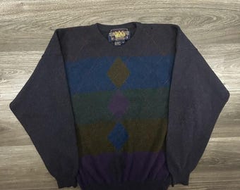 Jersey vintage Chaps Ralph Lauren para hombre, talla M, lana de cordero, punto rombo, estilo preppy de los 90.