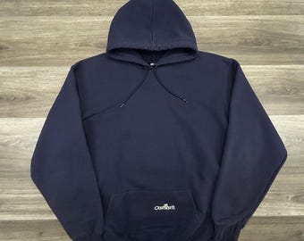 Vintage Carhartt Hoodie Herren 2XLT Navy Blau Pullover Fleece Tasche Logo Y2K