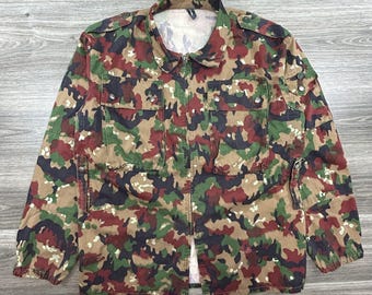Chaqueta vintage del ejército suizo para hombre, talla grande, camuflaje militar de campo Alpenflage de los años 90.