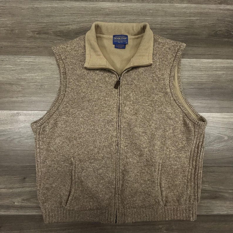Pendleton Pullover Weste Herren Große Beige Shetland Wolle Full Zip Fleece gefüttert Bild 1