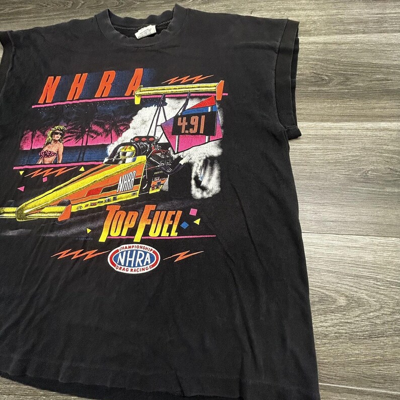 Camiseta vintage NHRA para hombre, talla XL, negra, sin mangas, para carreras de aceleración, año 1990, fabricada en EE. UU. imagen 4