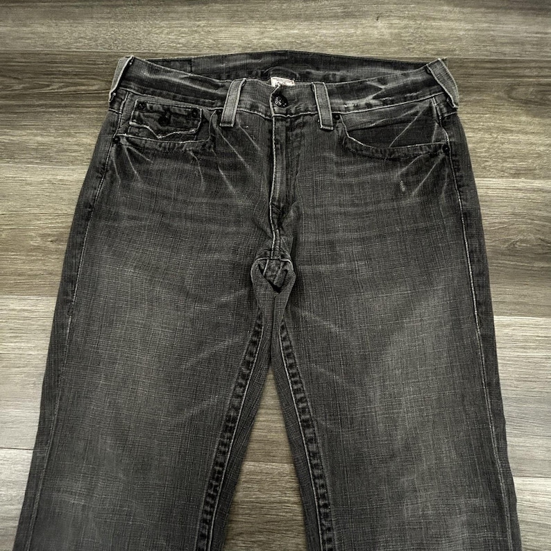 Vintage True Religion Ricky Jeans heren 36 x 32 grijs ontspannen bootcut houtskool VS afbeelding 3
