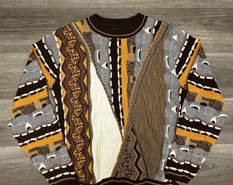 Maglione vintage in maglia 3D da uomo, taglia L, multicolore, stile Coogi Biggie Chunky anni '90